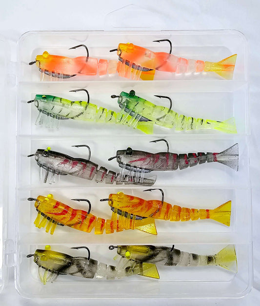 Weedless Live Shrimp Prawn Lures - 10 Pack