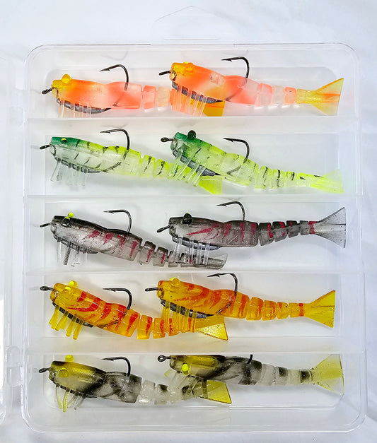 Weedless Live Shrimp Prawn Lures - 10 Pack