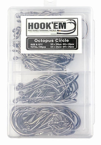 Hookem Octopus Circle Hooks - 3/0 4/0 5/0 6/0 - 100 Pack – REEL 'N