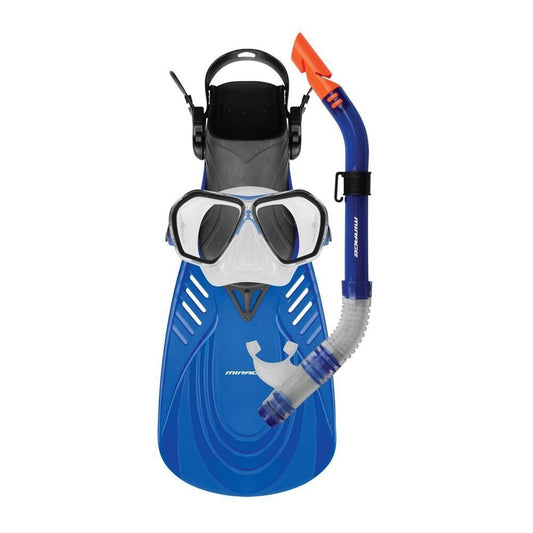 Mirage Fiji Silicone Adult Dive Mask Snorkel and Fins Set Blue