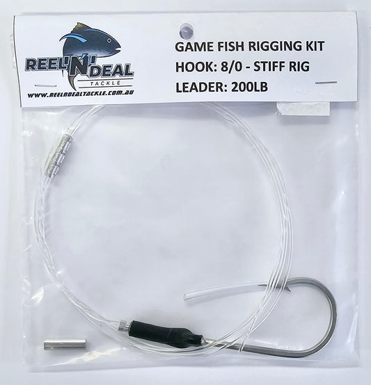 Tuna Rigging Pack 8/0 Stiff Rig Hook 200lb leader